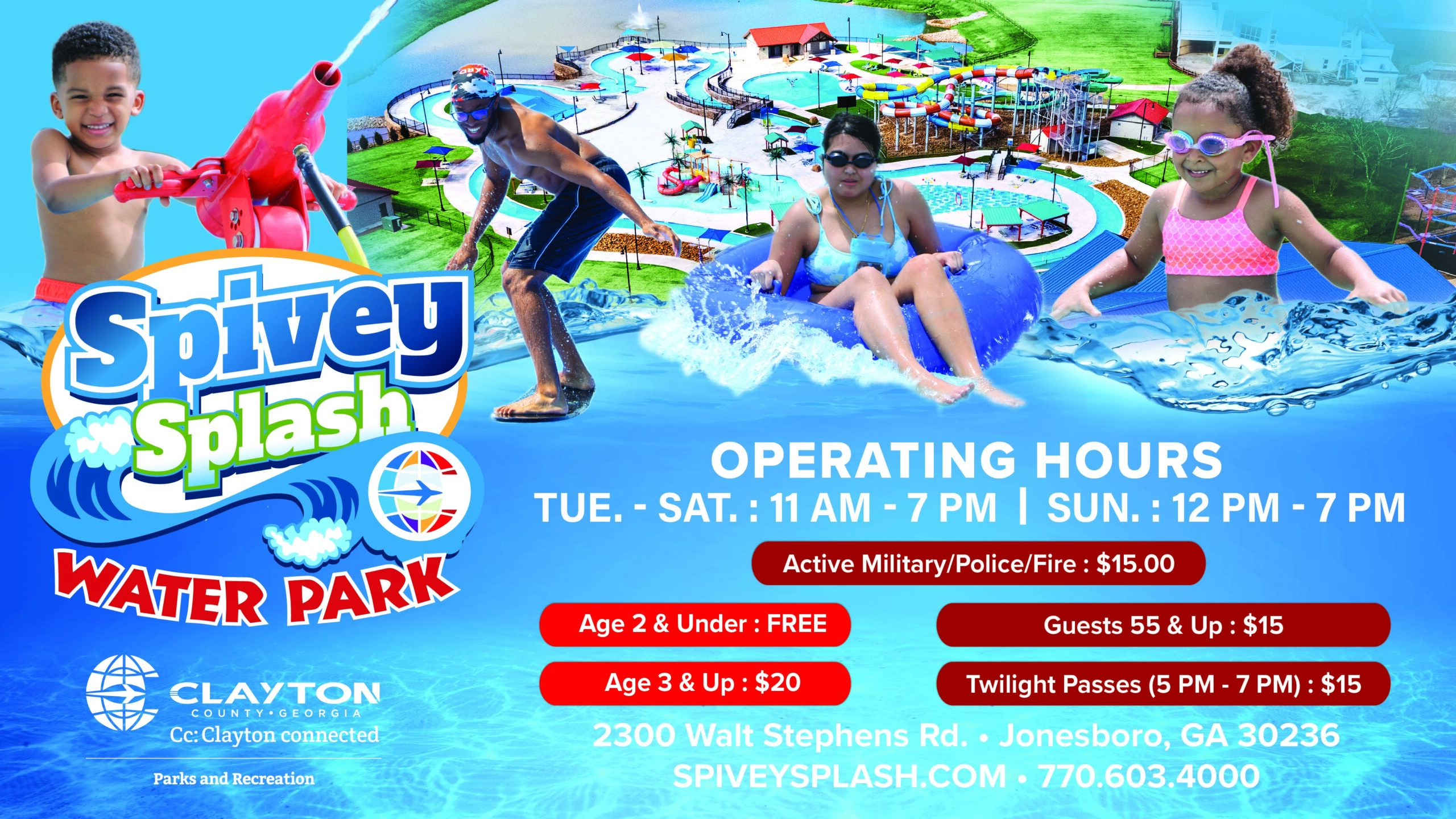 Spivey Splash operating Hours flyer for 2025